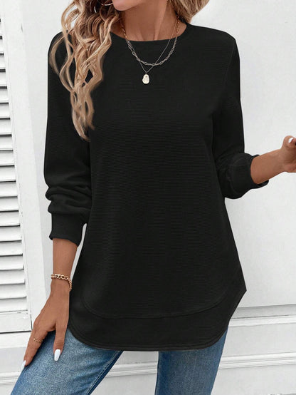 Elegante Damenbluse Rundhals Langarm Schwarz