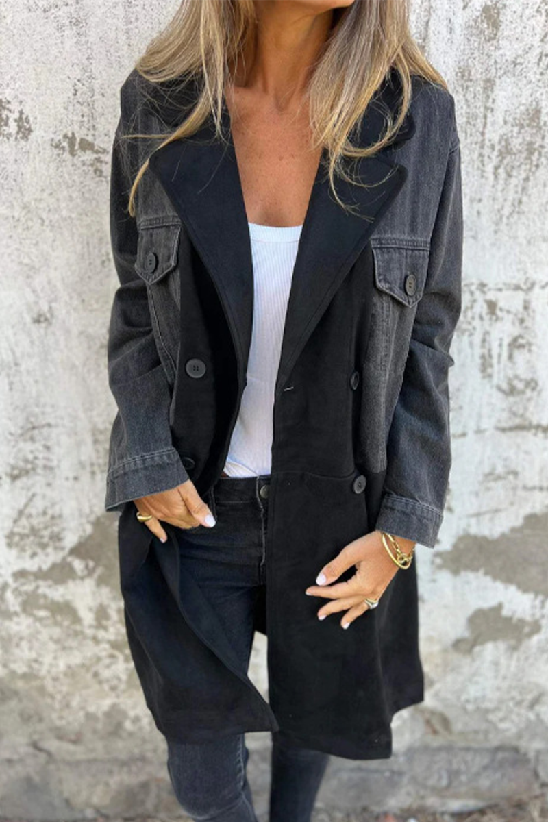 Modische Denimjacke Grau Blau Kontrast Kragen