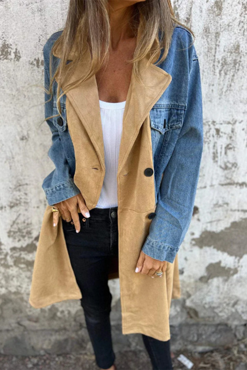 Modische Denimjacke Grau Blau Kontrast Kragen