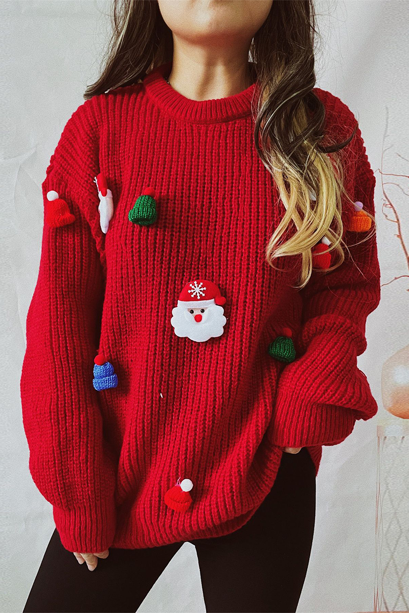 Weihnachtspullover Lässig Rundhalsbaum Mütze Baum Design