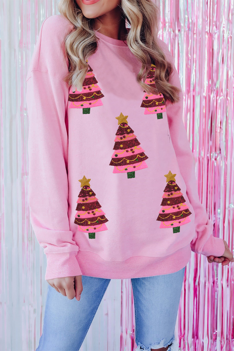 Weihnachtssweatshirt Bestickt Glitzernd Rundhalsausschnitt