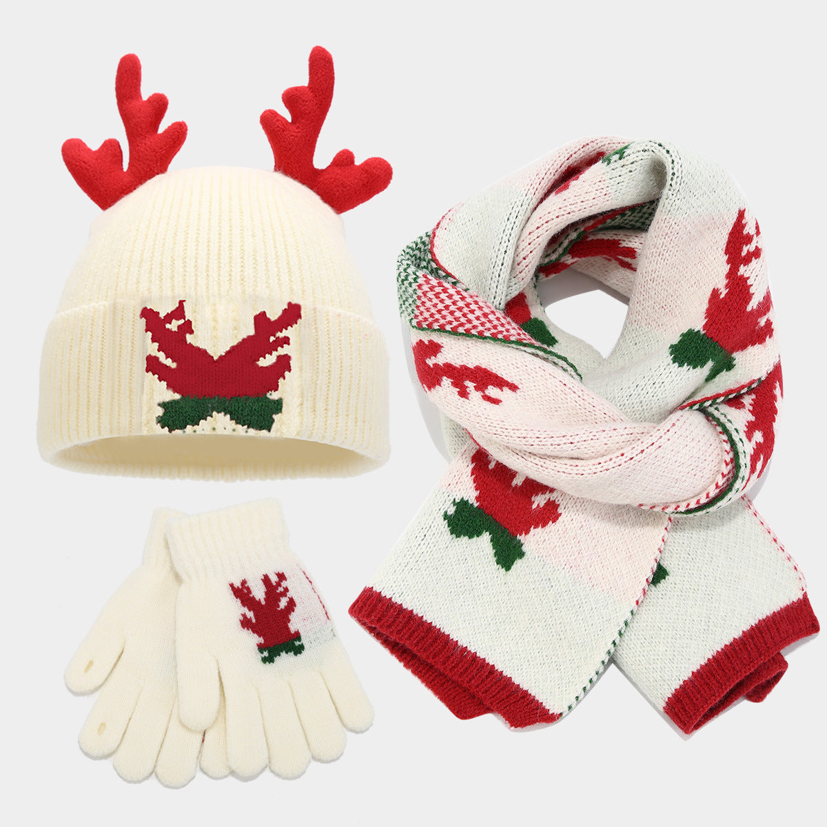 Weihnachtsschal Set Rentier Mütze Handschuhe 3-teilig