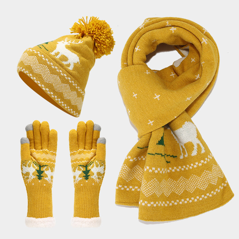 Weihnachtliches Accessoireset: Rentier Mütze Schal Handschuhe