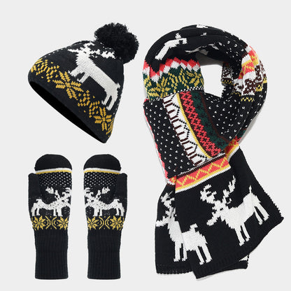 Weihnachtliches Accessoireset: Rentier Mütze Schal Handschuhe