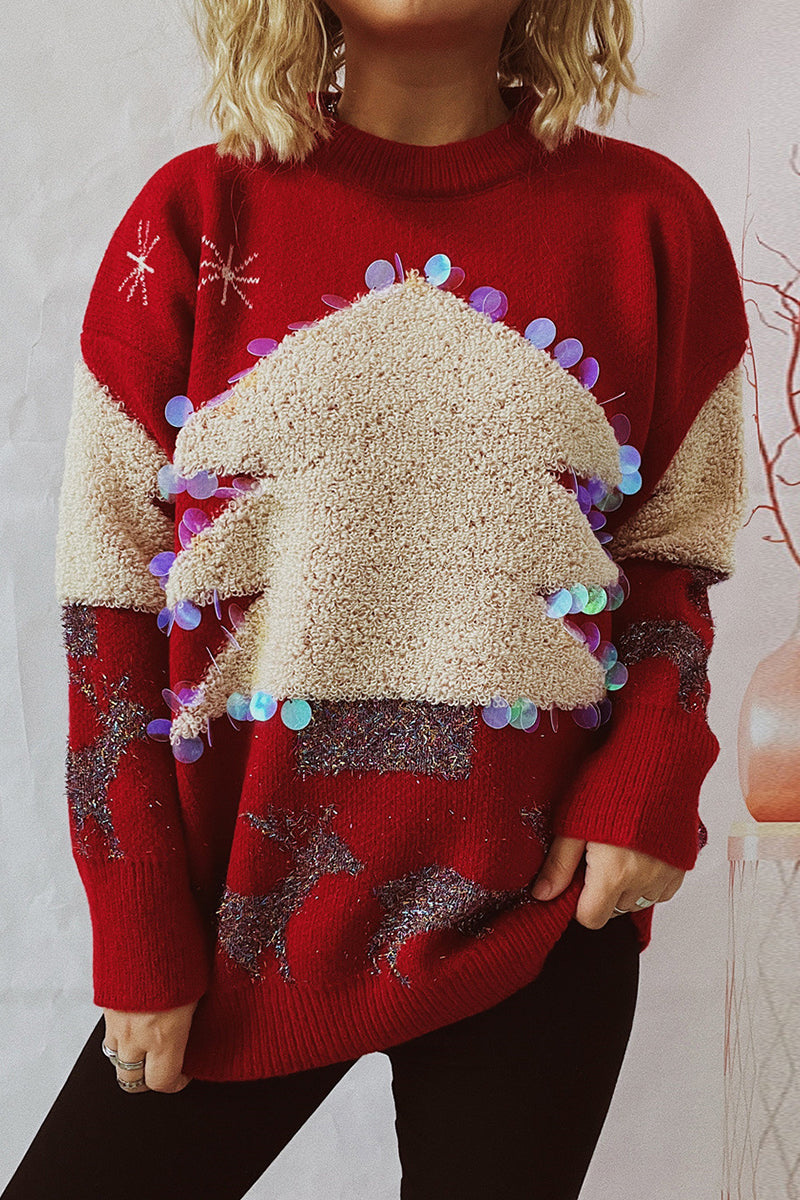 Weihnachts-Pullover Lässig Glitzer Pailletten Design