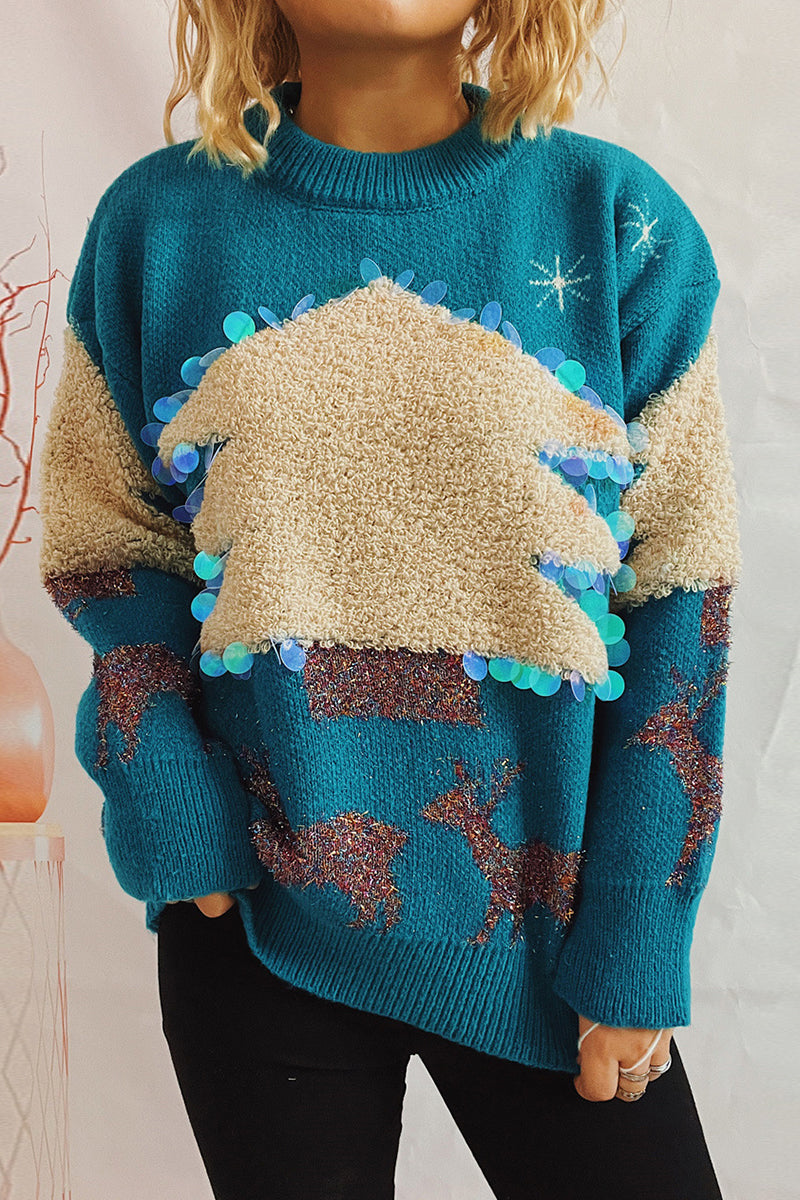 Weihnachts-Pullover Lässig Glitzer Pailletten Design