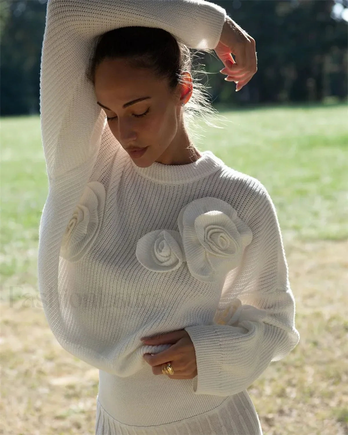 Romantischer 3D Rosen Pullover Damen Weich