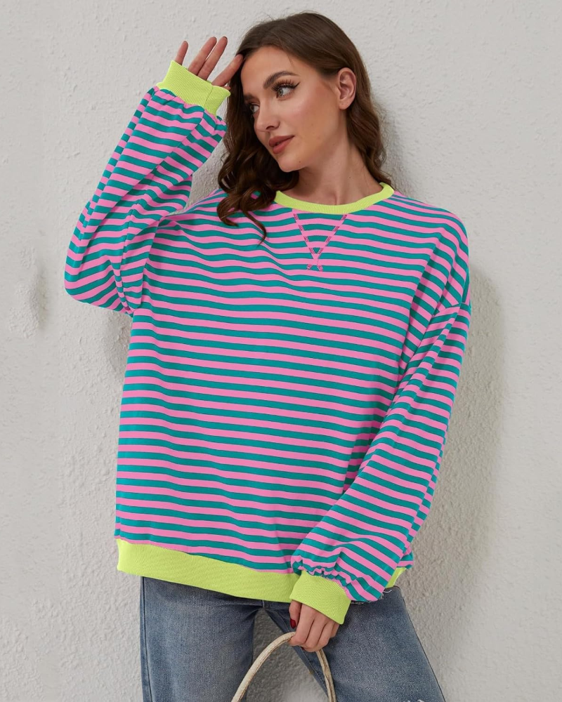 Große Größen Sweatshirt Streifen Langarm