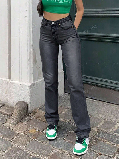 Hochgeschnittene Damen-Jeans Gerades Bein