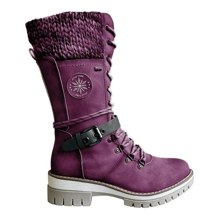 Damen Stiefel Winter Warm Schnürschuhe