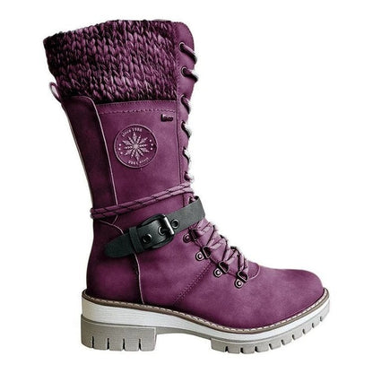 Damen Stiefel Winter Warm Schnürschuhe