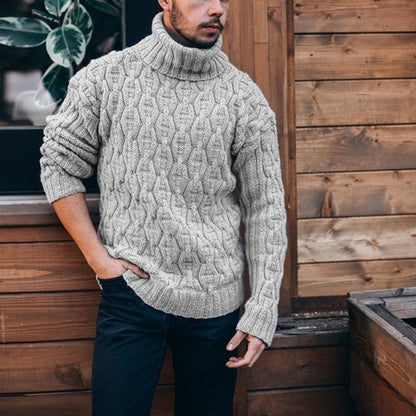 Herren Pullover Grobstrick Hochkragen Zopfmuster