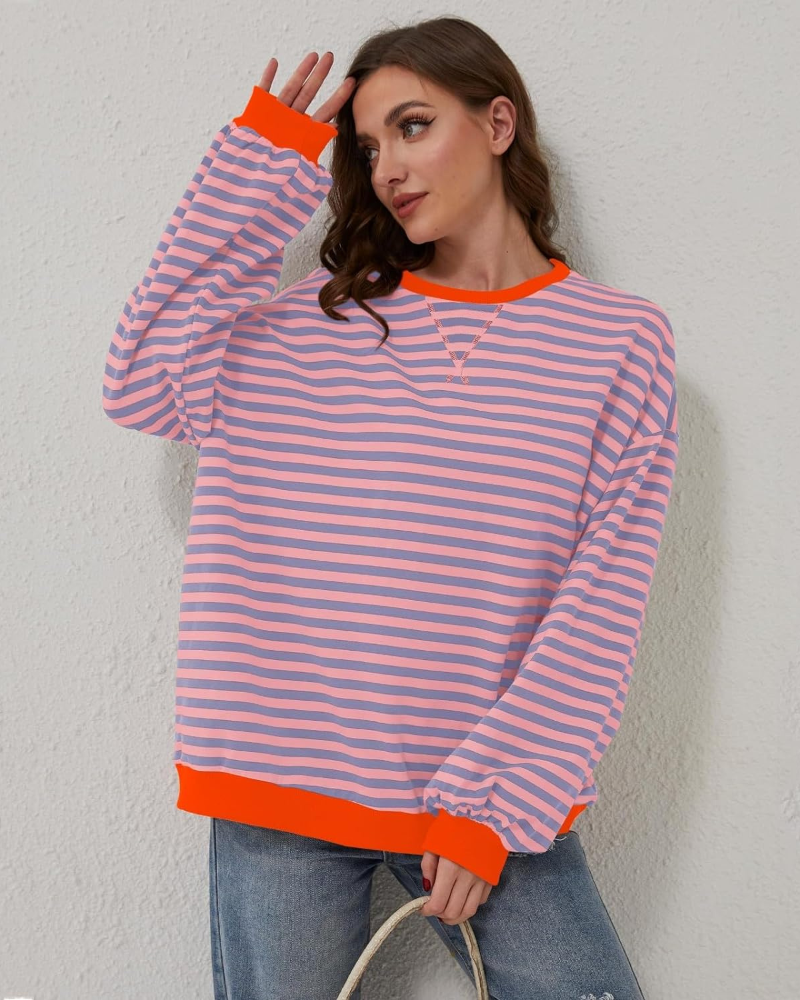 Große Größen Sweatshirt Streifen Langarm