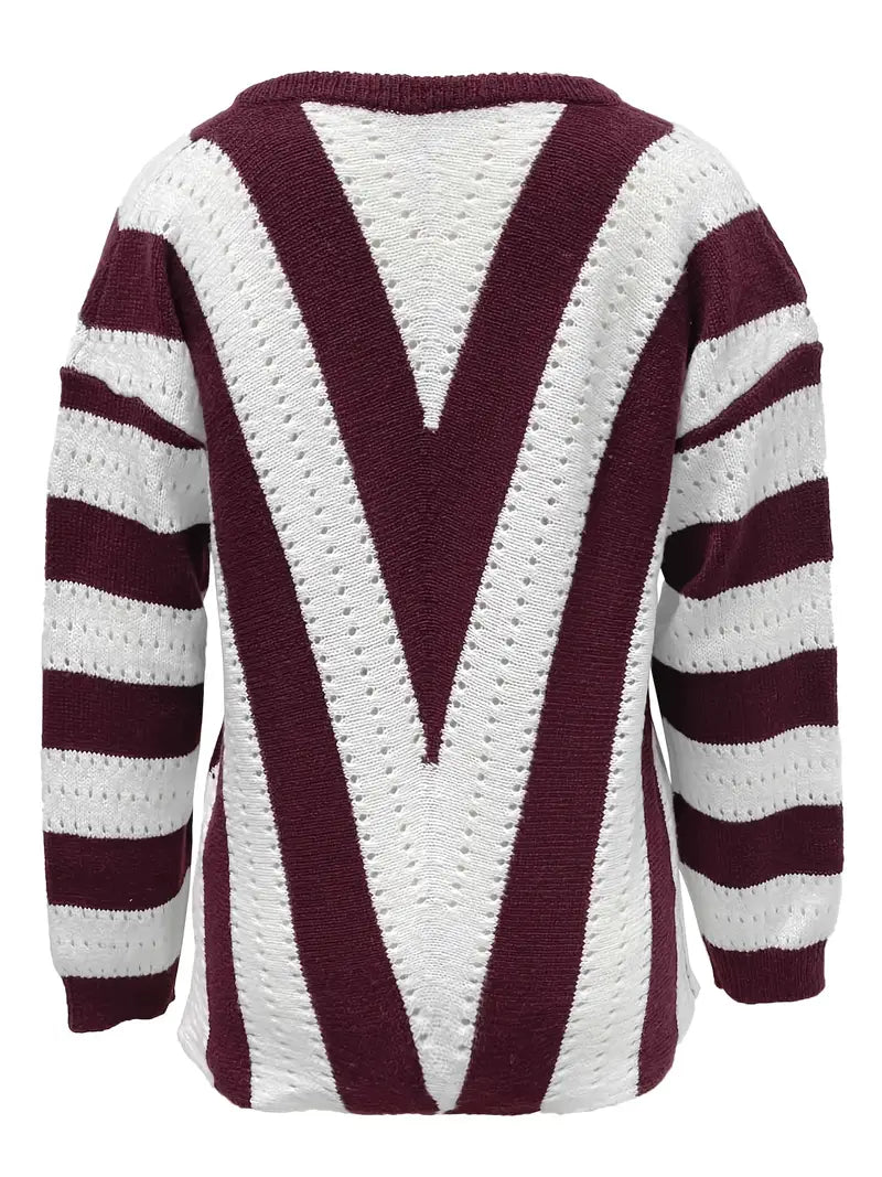 Stylisher Streifenpullover V-Ausschnitt Damen