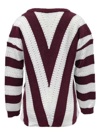 Stylisher Streifenpullover V-Ausschnitt Damen