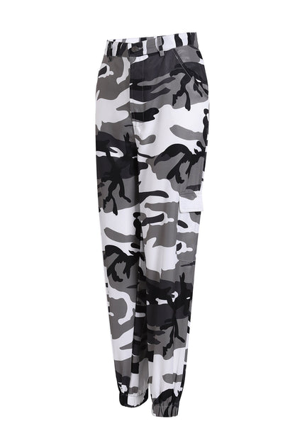 Damen Cargohose Camo-Style Elastischer Bund Praktisch