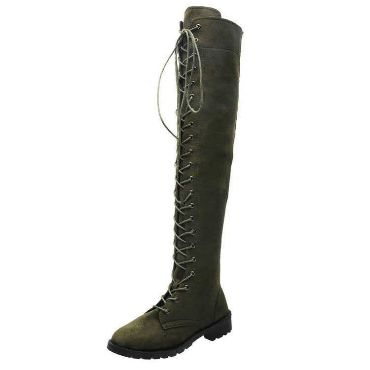 Damen Overknee Stiefel Schnürung Rutschfest Elegant