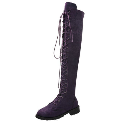 Damen Overknee Stiefel Schnürung Rutschfest Elegant