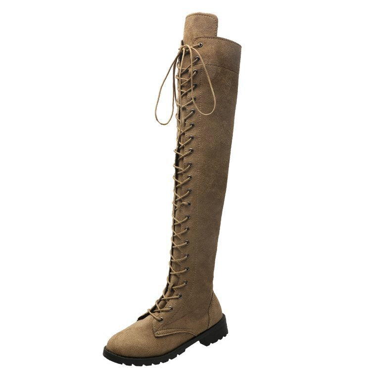 Damen Overknee Stiefel Schnürung Rutschfest Elegant