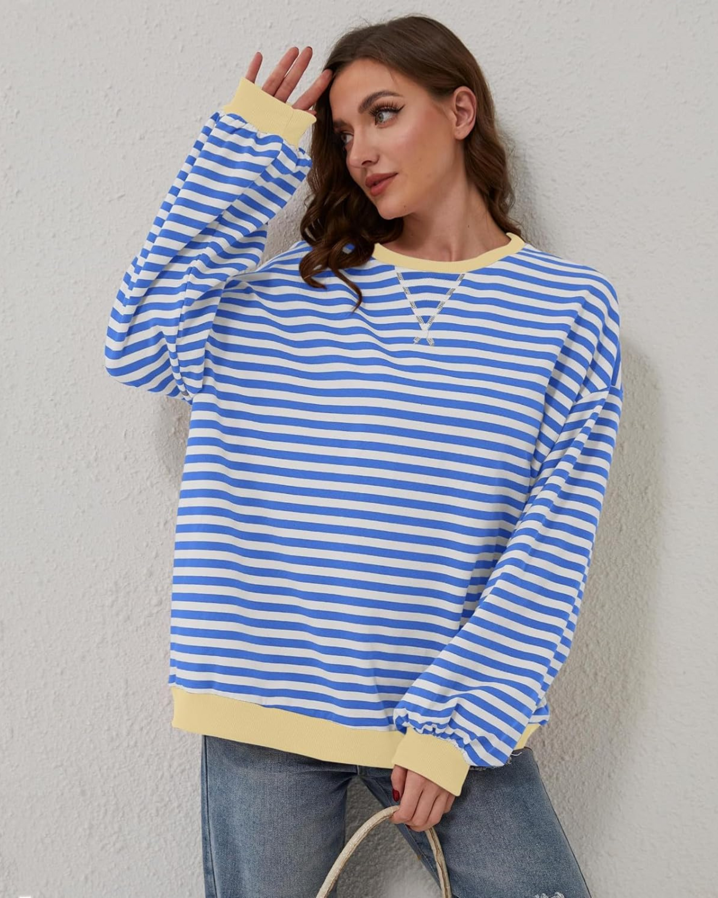 Große Größen Sweatshirt Streifen Langarm