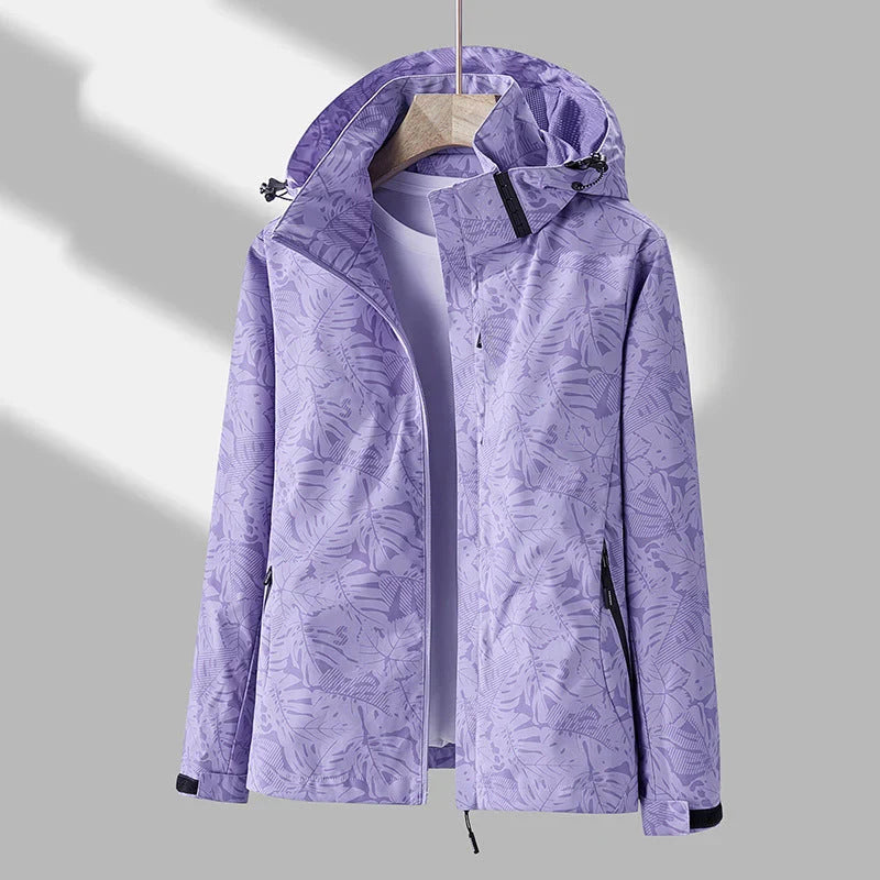 Damen Outdoor-Jacke Stylisch Kapuze Floral-Print