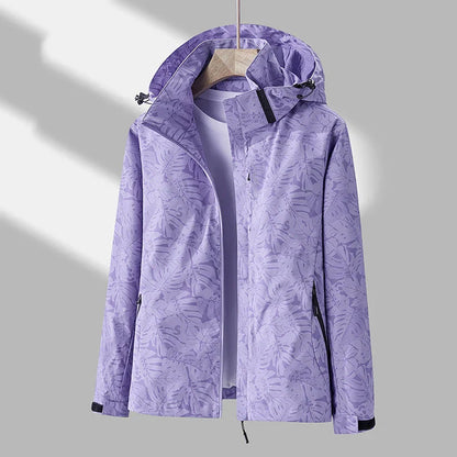 Damen Outdoor-Jacke Stylisch Kapuze Floral-Print