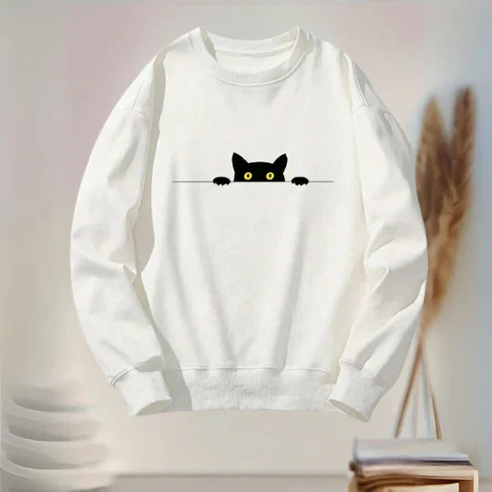 Katie - Damen Sweatshirt Katzen Motiv Schwarz Weich