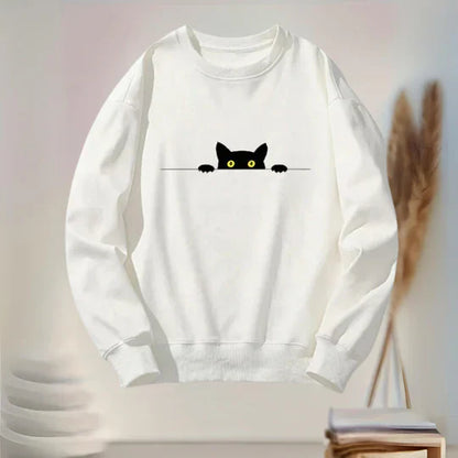 Katie - Damen Sweatshirt Katzen Motiv Schwarz Weich
