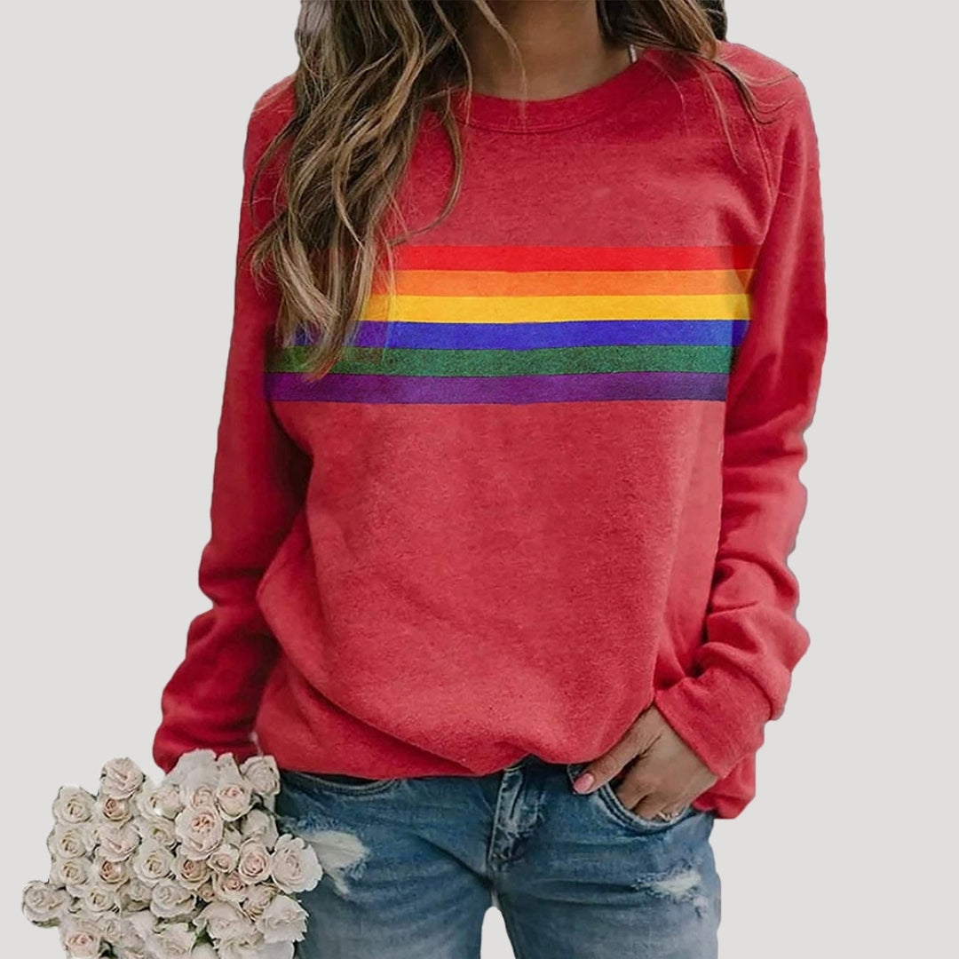 Damen Sweatshirt Bunt Regenbogen Streifen - IdealeKleiden