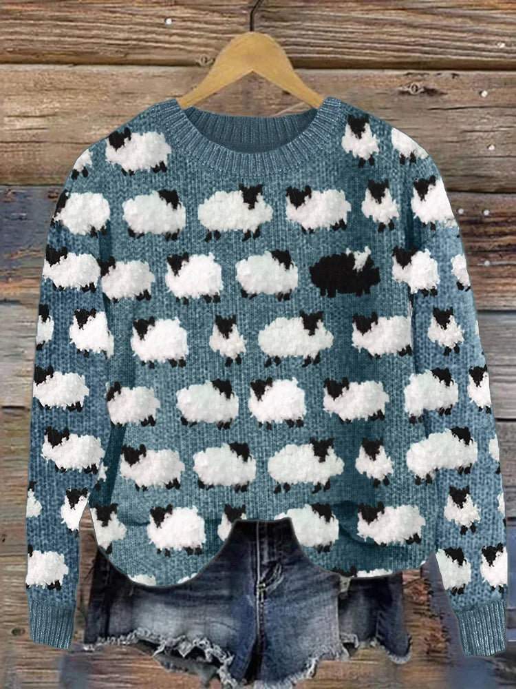 Schafsmuster Wollpullover Damen