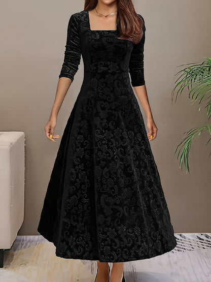 Elegantes Damenkleid Floralmuster Samt