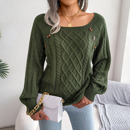 Modischer Pullover Quadrat Halsausschnitt Strick