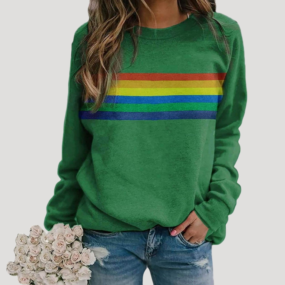 Damen Sweatshirt Bunt Regenbogen Streifen
