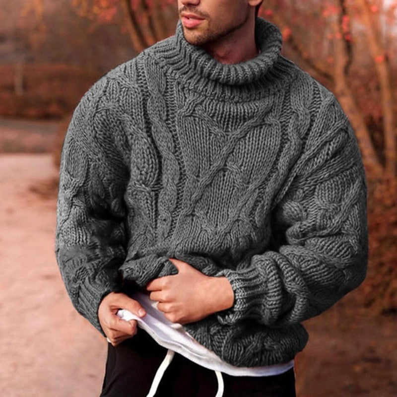 Übergrößer Sweater Hochkragen Wolle Kabelstrick
