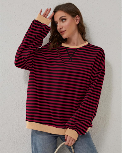 Große Größen Sweatshirt Streifen Langarm
