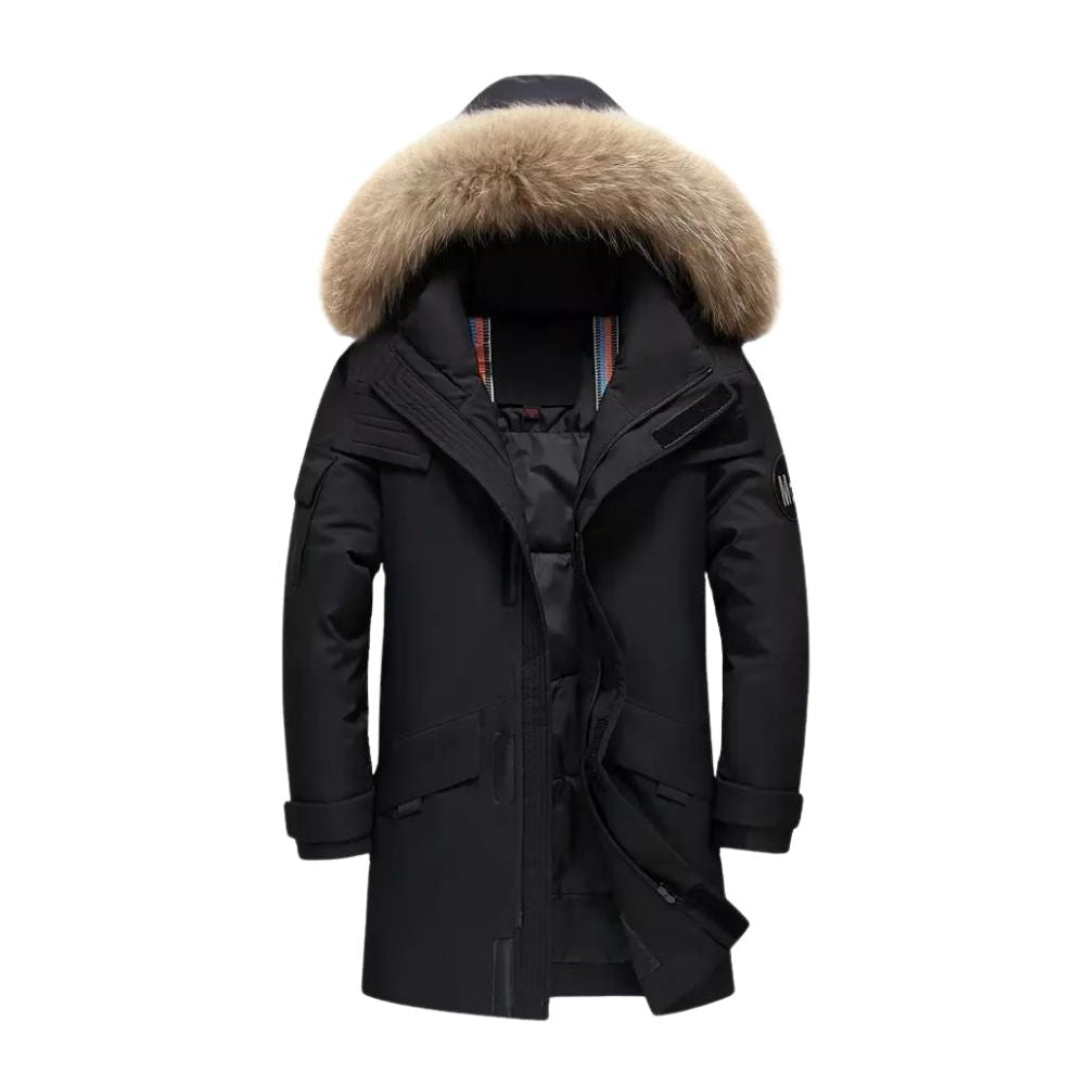 Herren Wintermantel mit Fellkapuze