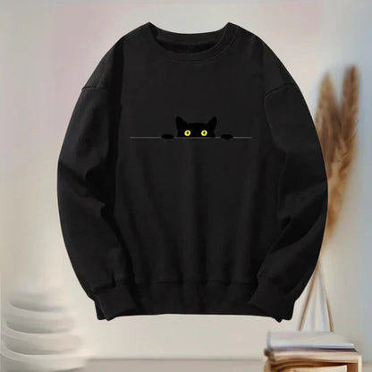 Katie - Damen Sweatshirt Katzen Motiv Schwarz Weich