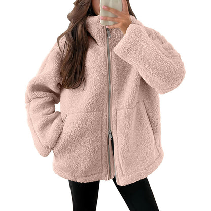 Weiche Frauenjacke Teddy Look Wolle