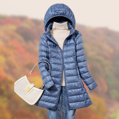 Damen Steppjacke Lang Glänzend mit Kapuze - IdealeKleiden