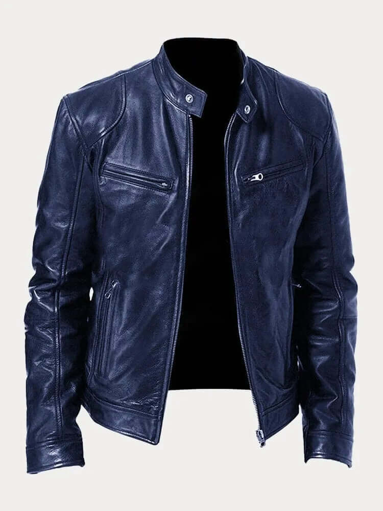 Herren Lederjacke Elegant Schwarz