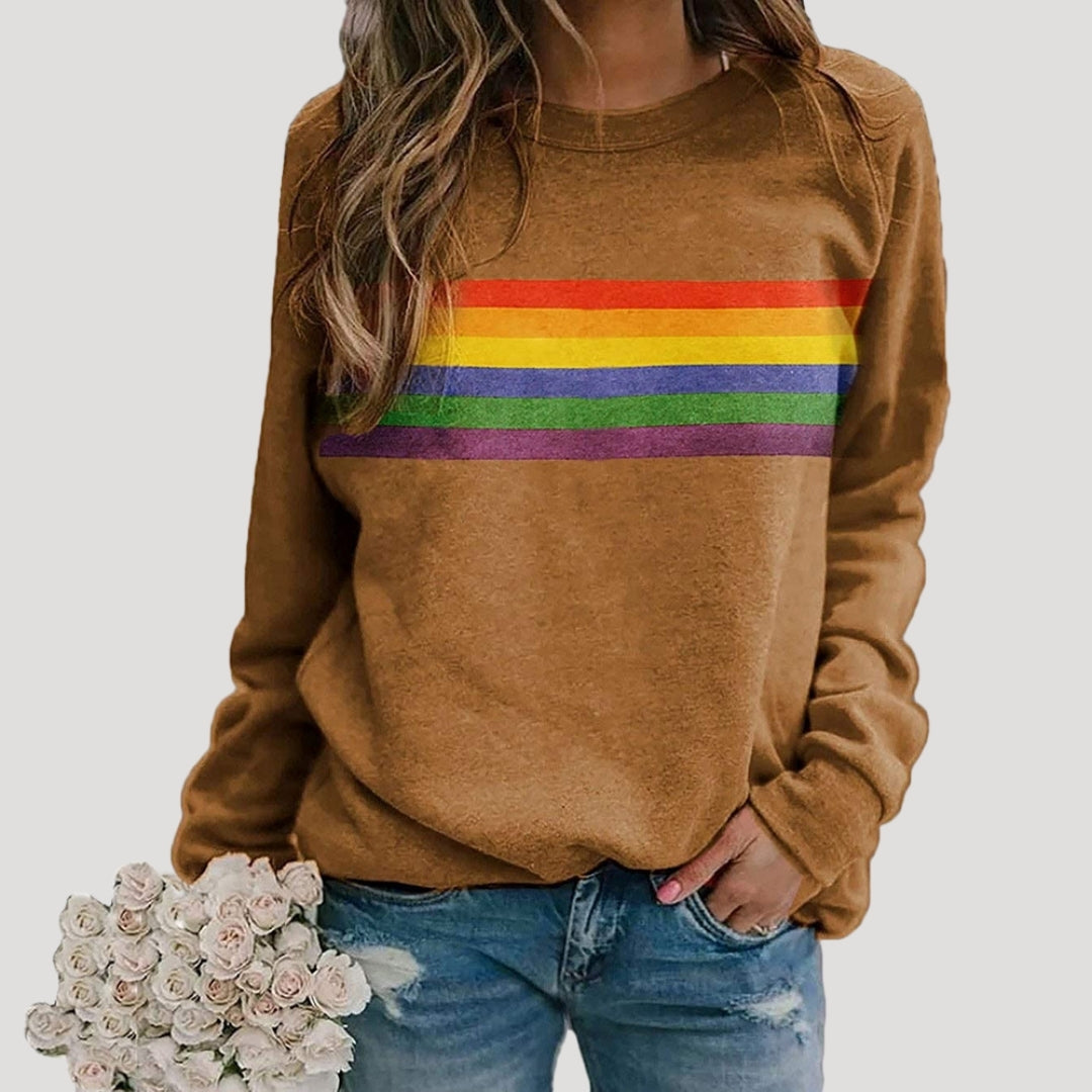 Damen Sweatshirt Bunt Regenbogen Streifen