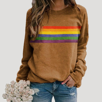 Damen Sweatshirt Bunt Regenbogen Streifen