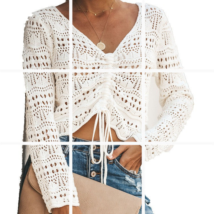 Damen Strickjacke Leicht Sommerlich Lochmuster Design
