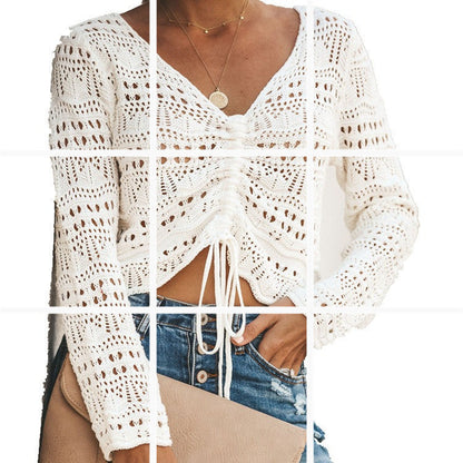Damen Strickjacke Leicht Sommerlich Lochmuster Design