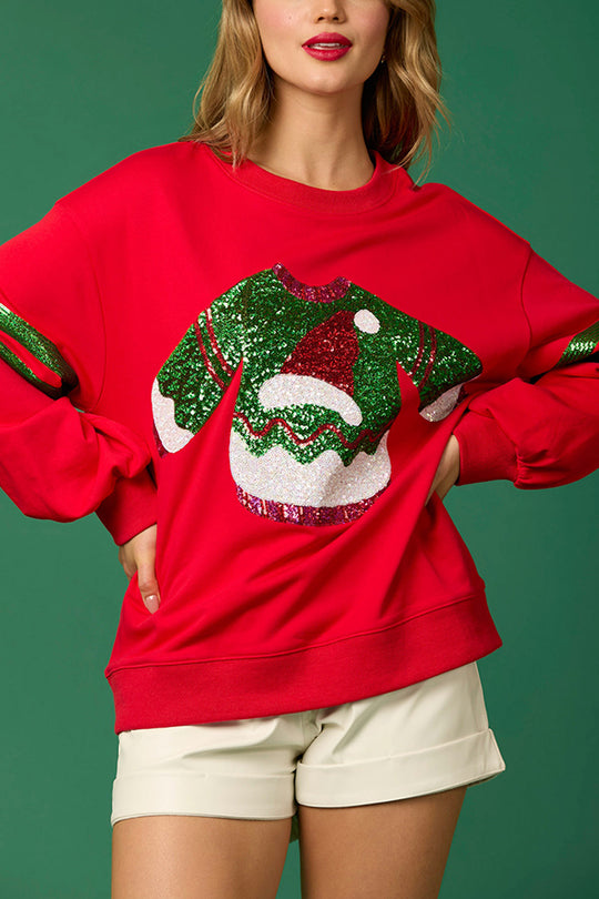 Weihnachten Sweatshirt Pailletten Glitzer Rundhals - IdealeKleiden