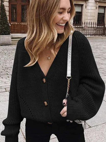 Damen Strickjacke mit Lochmuster und Puffärmeln
