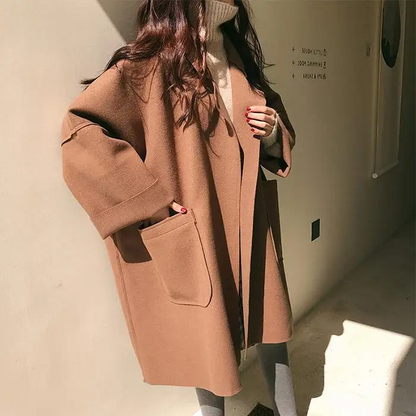 Übergroßer Wollmantel mit Taschen und Bequemem Schnitt