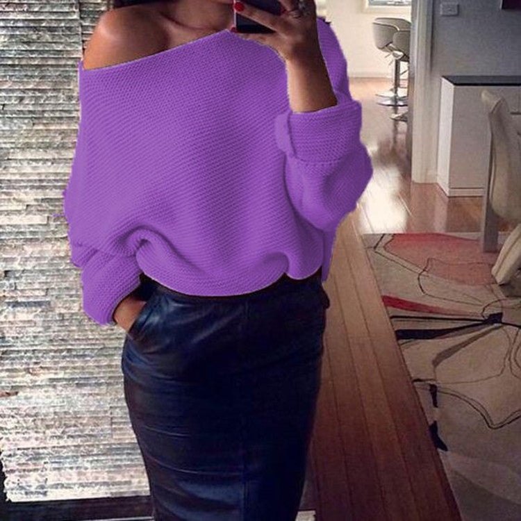 Damen Off-The-Shoulder Pullover Weich Grobstrick