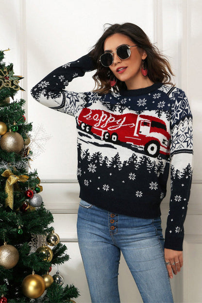 Weihnachtspullover Schneeflocken LKW Motiv