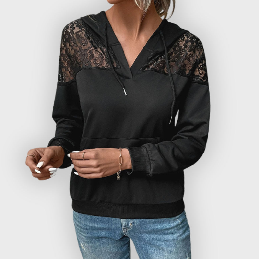 Stylische Kapuzenpullover Frauen Elegante Spitze - IdealeKleiden